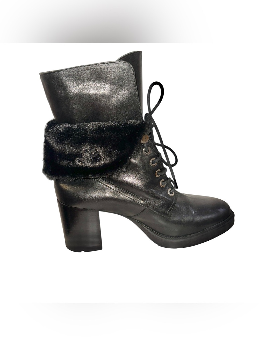 Aquatalia Idris Black Leather Faux Fur Lined Trimmed Boots Size 10 Weatherproof